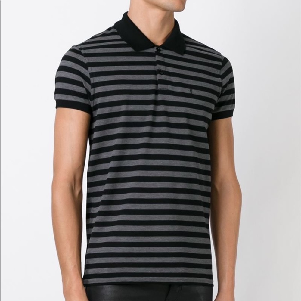 Saint Laurent Paris Striped Polo Shirt Black Grey sz XL